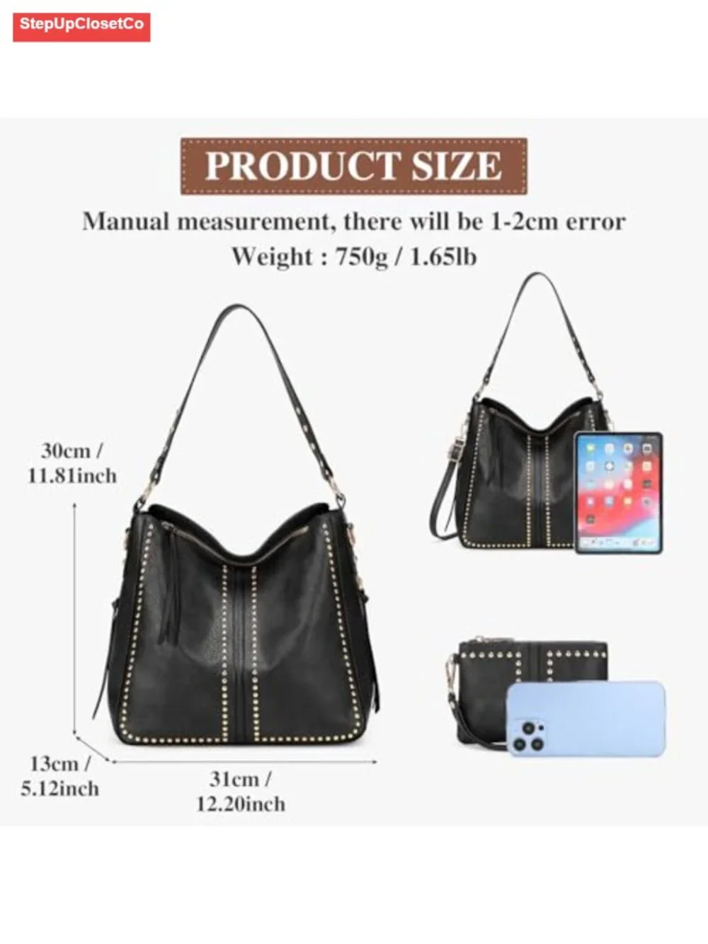 Vegan Leather Hobo Bag 2pc Set Large Tote Crossbody Wallet